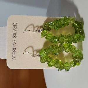 Peridot 2" NEW Earrings 925 Sterling Silver Green Gemstone Nugget Dangle Hook
